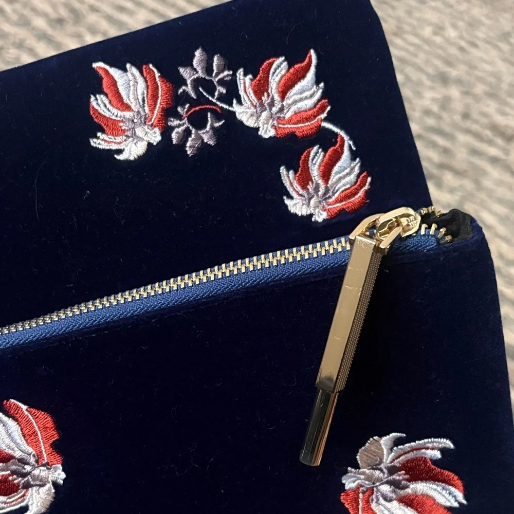 Luxury Handmade Embroidered Sapphire Blue Velvet Clutch, Gold Hardware